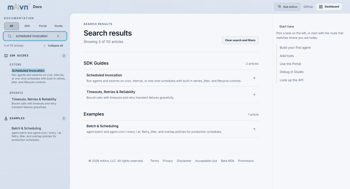 Portal documentation search results for scheduled invocation