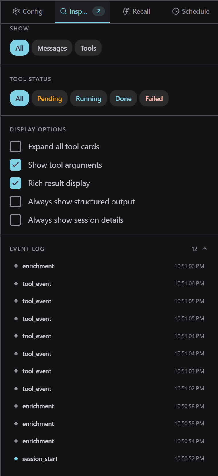 Studio event stream view